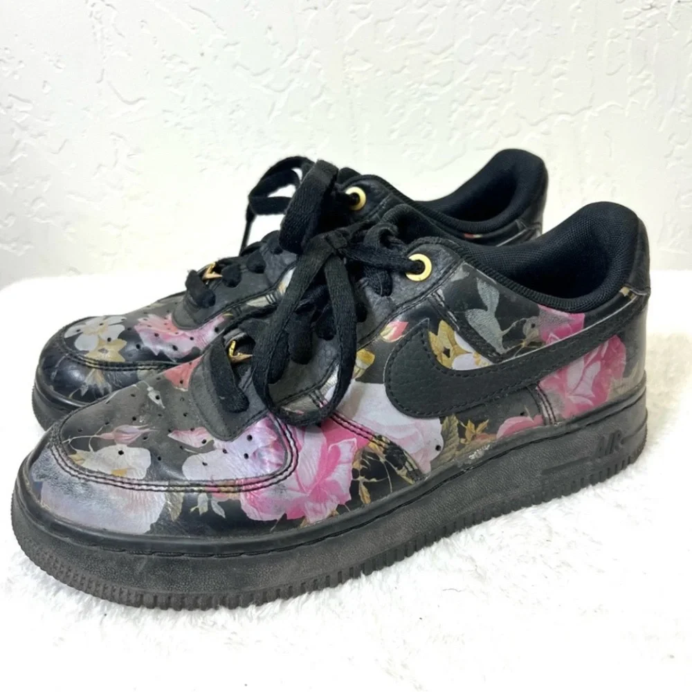 Nike AIR FORCE 1 LOW 'FLORAL' Black Size 7 Women’s AO1017 002